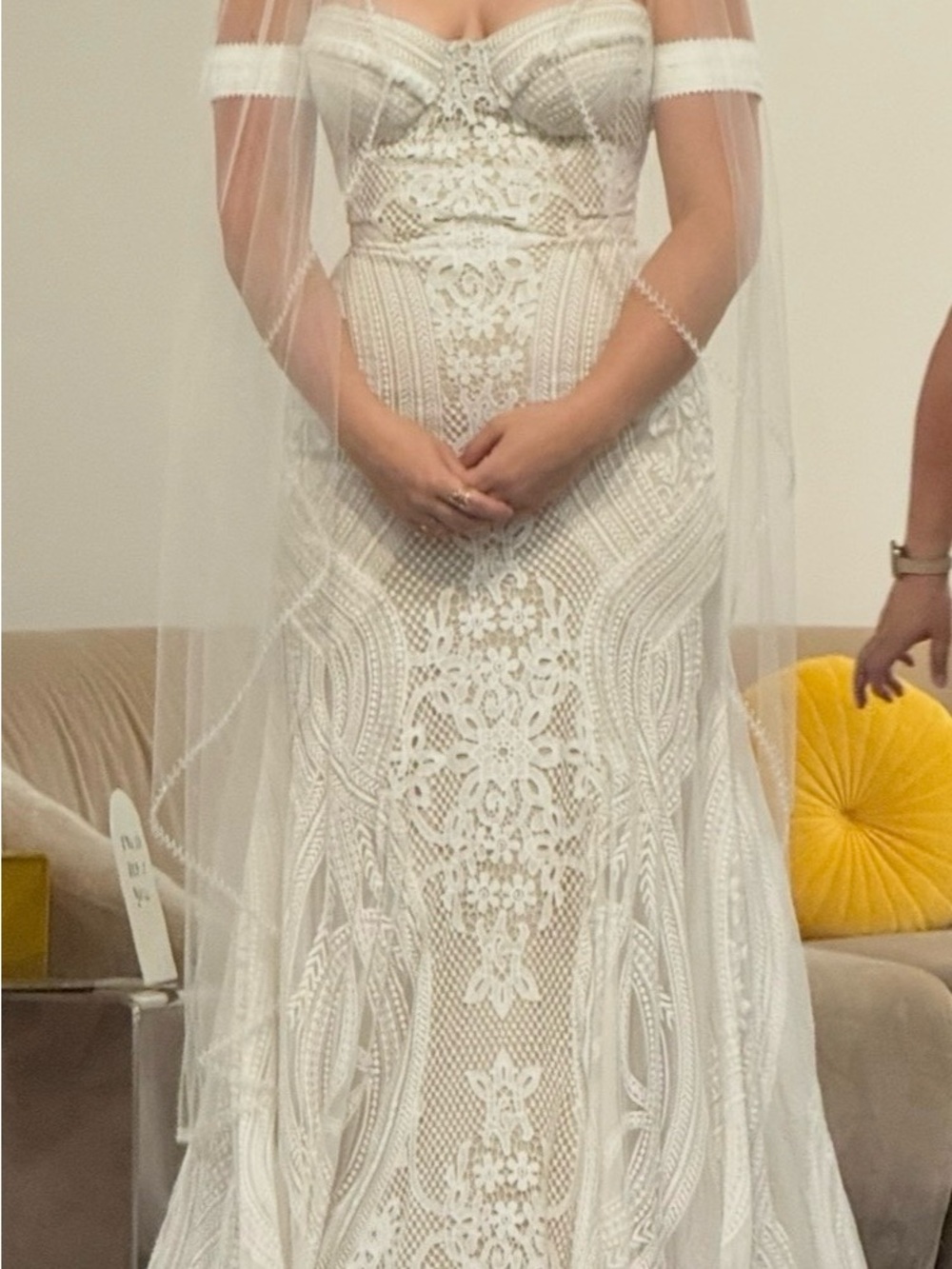 Rue De Seine Ivory Lace Off-Shoulder Wedding Dress